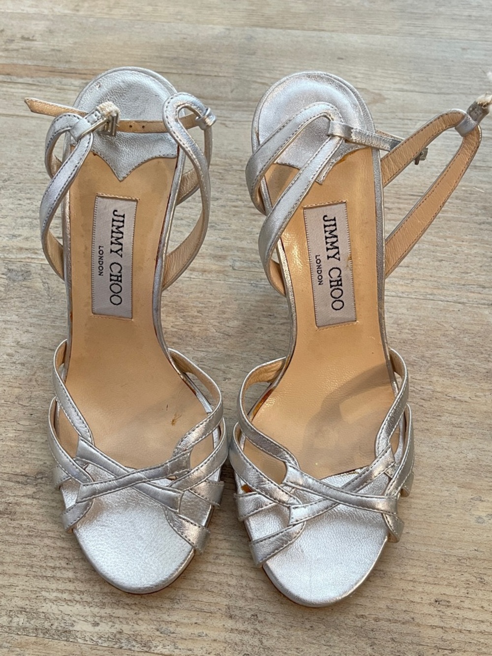 Jimmy Choo Metallic Silver Strappy Heeled Sandals